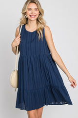 Navy Blue Jacquard Tiered Dress