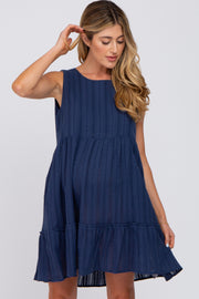 Navy Blue Jacquard Tiered Maternity Dress