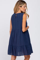 Navy Blue Jacquard Tiered Maternity Dress