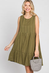 Olive Jacquard Tiered Dress