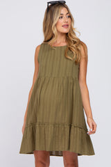 Olive Jacquard Tiered Maternity Dress