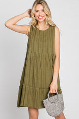 Olive Jacquard Tiered Maternity Dress