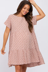 Light Pink Printed Maternity Babydoll Dress