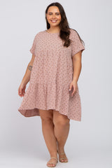 Light Pink Printed Plus Babydoll Dress