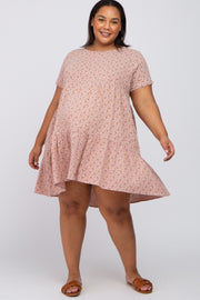 Light Pink Printed Plus Maternity Babydoll Dress