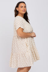 Cream Printed Plus Babydoll Dress