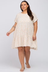 Cream Printed Plus Babydoll Dress