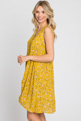 Mustard Floral Sleeveless Button Down Dress