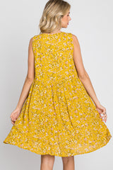 Mustard Floral Sleeveless Button Down Dress