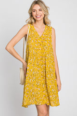 Mustard Floral Sleeveless Button Down Dress