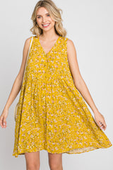 Mustard Floral Sleeveless Button Down Dress