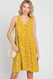 Mustard Floral Sleeveless Button Down Dress