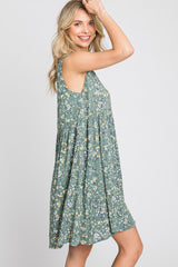 Light Olive Floral Sleeveless Button Down Dress