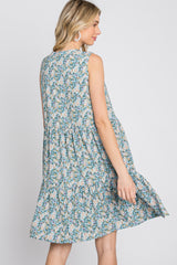 Light Blue Floral Tiered Sleeveless Dress