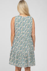 Light Blue Floral Tiered Sleeveless Maternity Dress