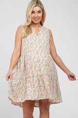 Cream Floral Tiered Sleeveless Maternity Dress