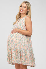 Cream Floral Tiered Sleeveless Maternity Dress