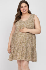 Light Olive Ditsy Floral Button Front Maternity Plus Dress