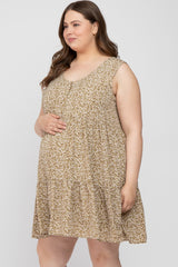 Light Olive Ditsy Floral Button Front Maternity Plus Dress