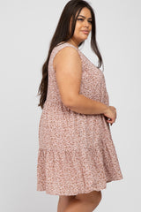 Mauve Ditsy Floral Button Front Plus Dress