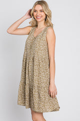 Light Olive Ditsy Floral Button Front Dress