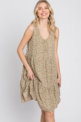 Light Olive Ditsy Floral Button Front Dress