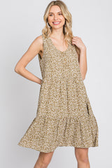 Light Olive Ditsy Floral Button Front Dress