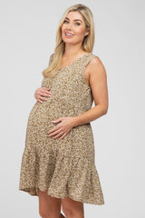 Light Olive Ditsy Floral Button Front Maternity Dress