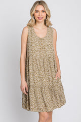 Light Olive Ditsy Floral Button Front Dress