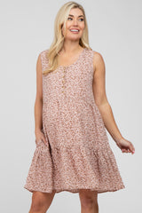 Mauve Ditsy Floral Button Front Maternity Dress