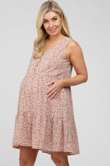 Mauve Ditsy Floral Button Front Maternity Dress