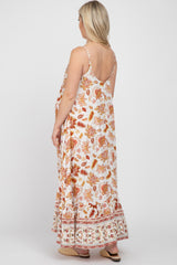 Rust Floral Paisley Border Print Maternity Maxi Dress