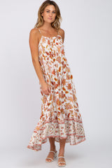 Rust Floral Paisley Border Print Maternity Maxi Dress