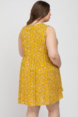 Mustard Floral Sleeveless Button Down Plus Maternity Dress