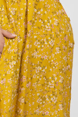 Mustard Floral Sleeveless Button Down Plus Maternity Dress