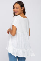 White Ruffle Back Maternity Top