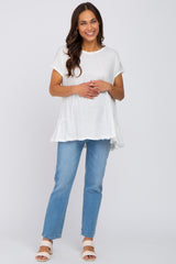 White Ruffle Back Maternity Top