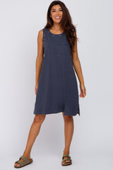 Navy Floral Trim Maternity Shift Dress