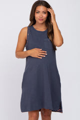 Navy Floral Trim Maternity Shift Dress