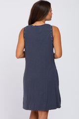 Navy Floral Trim Maternity Shift Dress