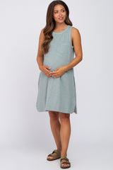 Mint Floral Trim Maternity Shift Dress