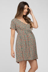 Green Floral Babydoll Short Sleeve Maternity Dress