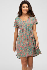 Green Floral Babydoll Short Sleeve Dress