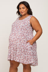 Mauve Floral Sleeveless Tiered Maternity Plus Dress