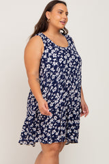 Navy Floral Sleeveless Tiered Plus Dress