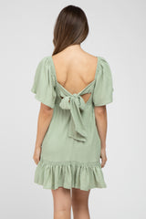 Light Olive Smocked Tie Back Ruffle Maternity Dress