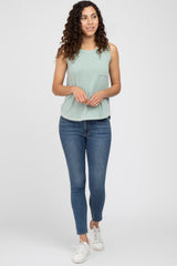 Mint Green Heathered Sleeveless Pocket Front Top