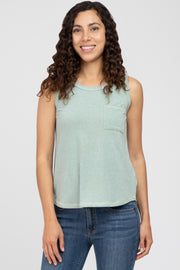 Mint Green Heathered Sleeveless Pocket Front Top