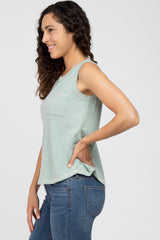 Mint Green Heathered Sleeveless Pocket Front Top