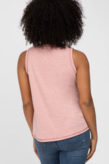 Pink Heathered Sleeveless Pocket Front Top